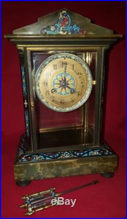 Pendule clock horloge en marbre onix et bronze émaux cloisonnés