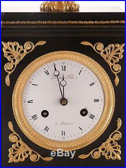 Pendule d'époque restauration marbre noir et bronze doré clock uhr reloj empire