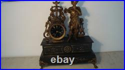 Pendule de cheminée, 1900, marbre et bronze, en bon état et qui fonctionne