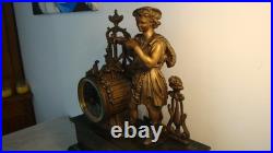 Pendule de cheminée, 1900, marbre et bronze, en bon état et qui fonctionne