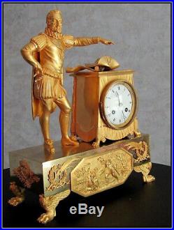Pendule en bronze Henri IV, époque restauration Empire, Clock