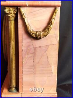 Pendule en marbre rose, forme temple & putti astronome bronze doré/patiné / XIXe