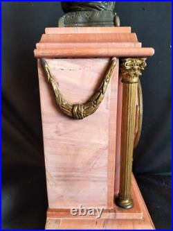 Pendule en marbre rose, forme temple & putti astronome bronze doré/patiné / XIXe