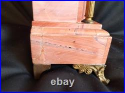 Pendule en marbre rose, forme temple & putti astronome bronze doré/patiné / XIXe
