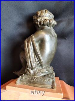 Pendule en marbre rose, forme temple & putti astronome bronze doré/patiné / XIXe