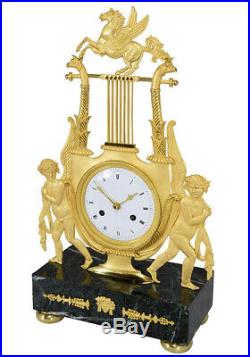 Pendule lyre. Kaminuhr Empire clock bronze horloge antique cartel uhren