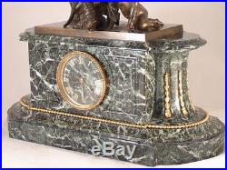 Pendule marbre vert bronze patiné de Salmson mouvement Denière clock uhr reloj
