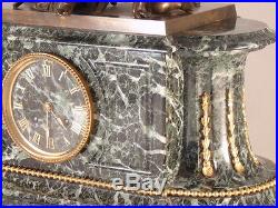 Pendule marbre vert bronze patiné de Salmson mouvement Denière clock uhr reloj