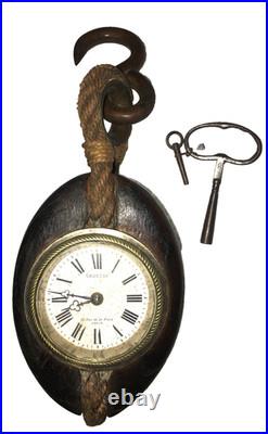 Pendule murale, poulie marine, Groszos rue de la paix Paris, à réviser