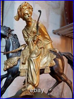Pendule orientaliste cavalier Turc mamlouk cheval bronze doré restauration XIXe