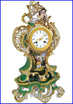 Pendule porcelaine. Kaminuhr Empire clock bronze horloge antique sevres vase