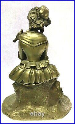 Petit Bronze de Pendule statuette La Fille Et L'oiseau Kaminuhr Brass Clock