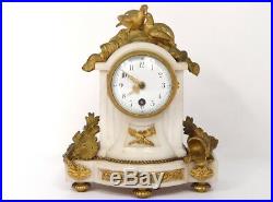 Petite pendule bronze marbre blanc oiseaux casque Napoléon III clock XIXème