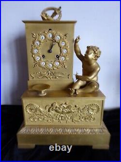 Rare Pendule Bronze Dore Allegorie Bonheur Epoque Restauration 1830