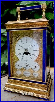 Rare Pendule De Voyage La Vallée (L'Epée) À Musique Lapis-lazuli Officier Rare Pendule De Voyage La Vallée (L'Epée) À Musique Lapis-lazuli Officier