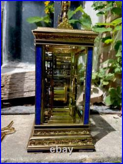 Rare Pendule De Voyage La Vallée (L'Epée) À Musique Lapis-lazuli Officier Rare Pendule De Voyage La Vallée (L'Epée) À Musique Lapis-lazuli Officier