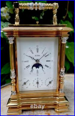 Rare Pendule De Voyage La Vallée (L'Epée) Sonnerie Lapis-lazuli Officier Lune