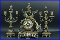 Rare Pendule ancienne Bronze Dragons Chimère E. Colin Chinois Napoleon 3 clock