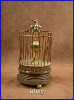 Rare Petite Pendule Mecanique Ancienne Cage A Oiseau Vers 1920