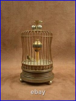 Rare Petite Pendule Mecanique Ancienne Cage A Oiseau Vers 1920