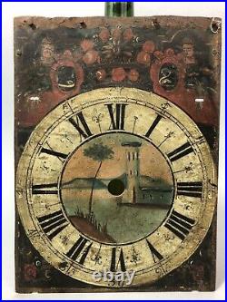 Rare ancien CADRAN PEINT d'horloge/pendule Paysage marin 18e siècle ou antérieur