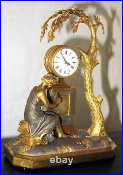 Rare horloge miniature XIX ie bronze antique clock