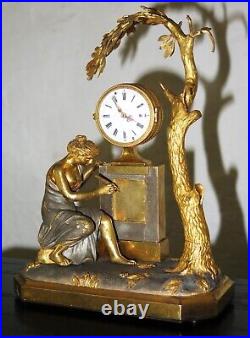 Rare horloge miniature XIX ie bronze antique clock