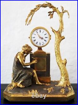 Rare horloge miniature XIX ie bronze antique clock