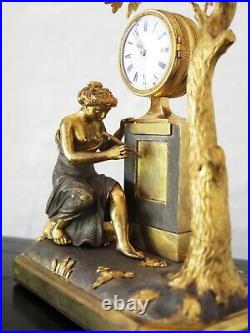 Rare horloge miniature XIX ie bronze antique clock