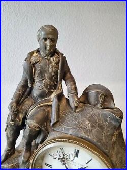 Rare pendule ancienne XIXéme, mouvement JAROSSAY à fil, statue Napoléon 1er