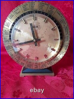 Rare pendule de table de marque CONDOR allemagne en laiton fuseau horaire pays