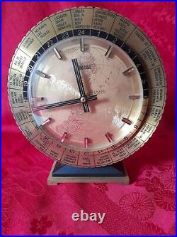 Rare pendule de table de marque CONDOR allemagne en laiton fuseau horaire pays