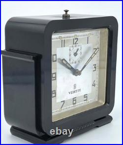 Réveil vedette en bakelite noire, de la marques française Vedette, 1940s