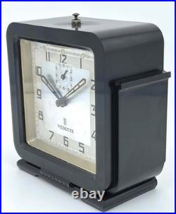 Réveil vedette en bakelite noire, de la marques française Vedette, 1940s