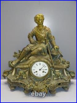 -SUPERBE PENDULE A POSER en BRONZE ALBATRE XIXe un CHEVALIER MOUVEMENT SIMON D