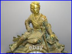 -SUPERBE PENDULE A POSER en BRONZE ALBATRE XIXe un CHEVALIER MOUVEMENT SIMON D