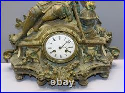 -SUPERBE PENDULE A POSER en BRONZE ALBATRE XIXe un CHEVALIER MOUVEMENT SIMON D