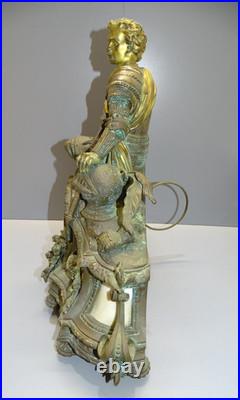 -SUPERBE PENDULE A POSER en BRONZE ALBATRE XIXe un CHEVALIER MOUVEMENT SIMON D