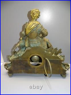 -SUPERBE PENDULE A POSER en BRONZE ALBATRE XIXe un CHEVALIER MOUVEMENT SIMON D