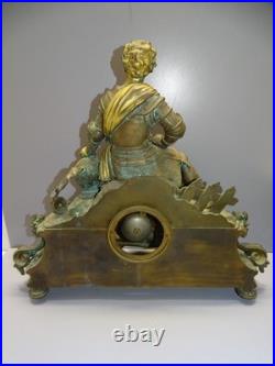 -SUPERBE PENDULE A POSER en BRONZE ALBATRE XIXe un CHEVALIER MOUVEMENT SIMON D