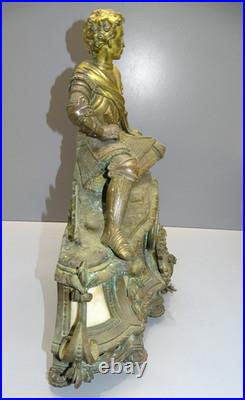 -SUPERBE PENDULE A POSER en BRONZE ALBATRE XIXe un CHEVALIER MOUVEMENT SIMON D