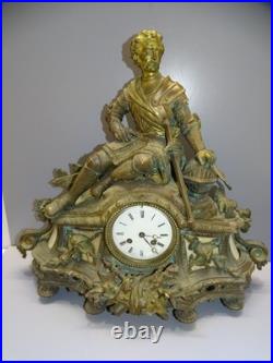-SUPERBE PENDULE A POSER en BRONZE ALBATRE XIXe un CHEVALIER MOUVEMENT SIMON D