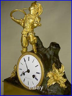 SUPERBE PENDULE Ca. 1830 BRONZE DORE ORMOULU ET PATINE VERT ROMANTIQUE CLOCK