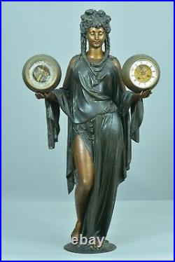 Spectaculaire Pendule Ancienne Allégorie Antique CARRIER BELLEUSE pat Bronze 19e