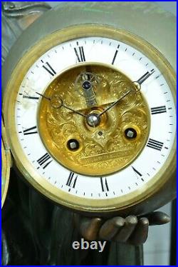 Spectaculaire Pendule Ancienne Allégorie Antique CARRIER BELLEUSE pat Bronze 19e