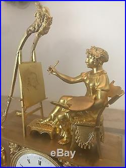 Splendide Pendule Allégorie de la peinture Empire bronze doré, époque XIXé