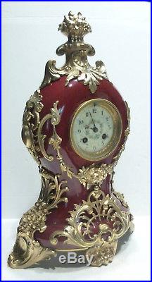 Superbe PENDULE Ancienne en Faïence et Bronze XIXe Clock