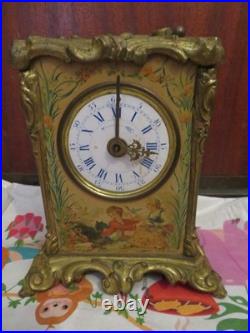 Superbe PENDULE pendulette réveil décors sérigraphié romantique fin 19 eme Japy Superbe PENDULE pendulette réveil décors sérigraphié romantique fin 19 eme Japy