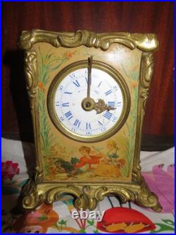 Superbe PENDULE pendulette réveil décors sérigraphié romantique fin 19 eme Japy Superbe PENDULE pendulette réveil décors sérigraphié romantique fin 19 eme Japy