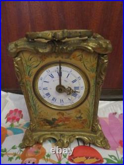 Superbe PENDULE pendulette réveil décors sérigraphié romantique fin 19 eme Japy Superbe PENDULE pendulette réveil décors sérigraphié romantique fin 19 eme Japy